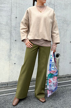 【OFFコーデ②】グリーン×ブラウンカラーの気張らないナチュラルコーデ</br>【クラッシーチノ・ワイド】