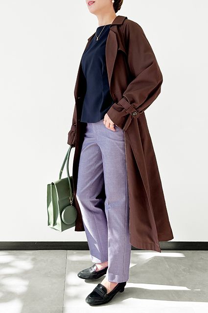 パープル+ブラウンの優しい秋カラーコーデ<br>【オックスフォード・テーパード】
