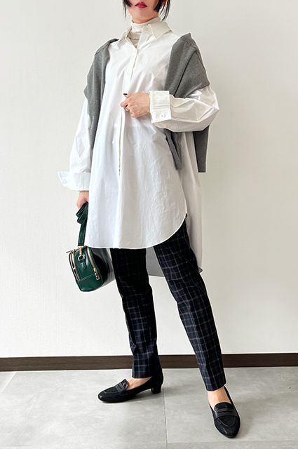 ビースリーの冬パンツ！_ビックシルエットシャツ×チェック柄テーパードのマニッシュコーデ<br>【ミルキーウォーム・テーパード】