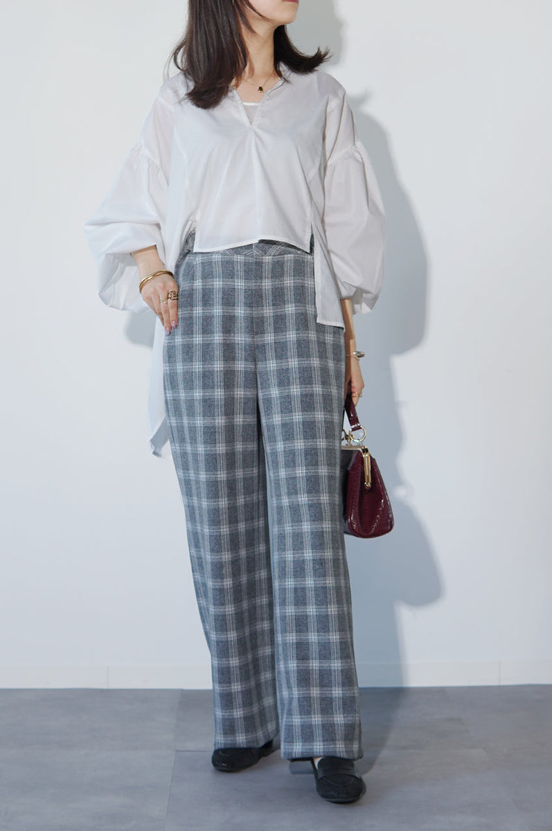 暑い秋にもあわせやすい！爽やかグレーチェックパンツ【ドライ