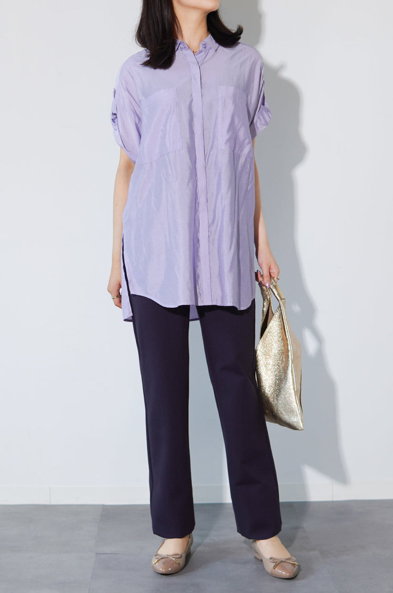 Lavender-colored late-summer outfit [Basic knit, straight] — B