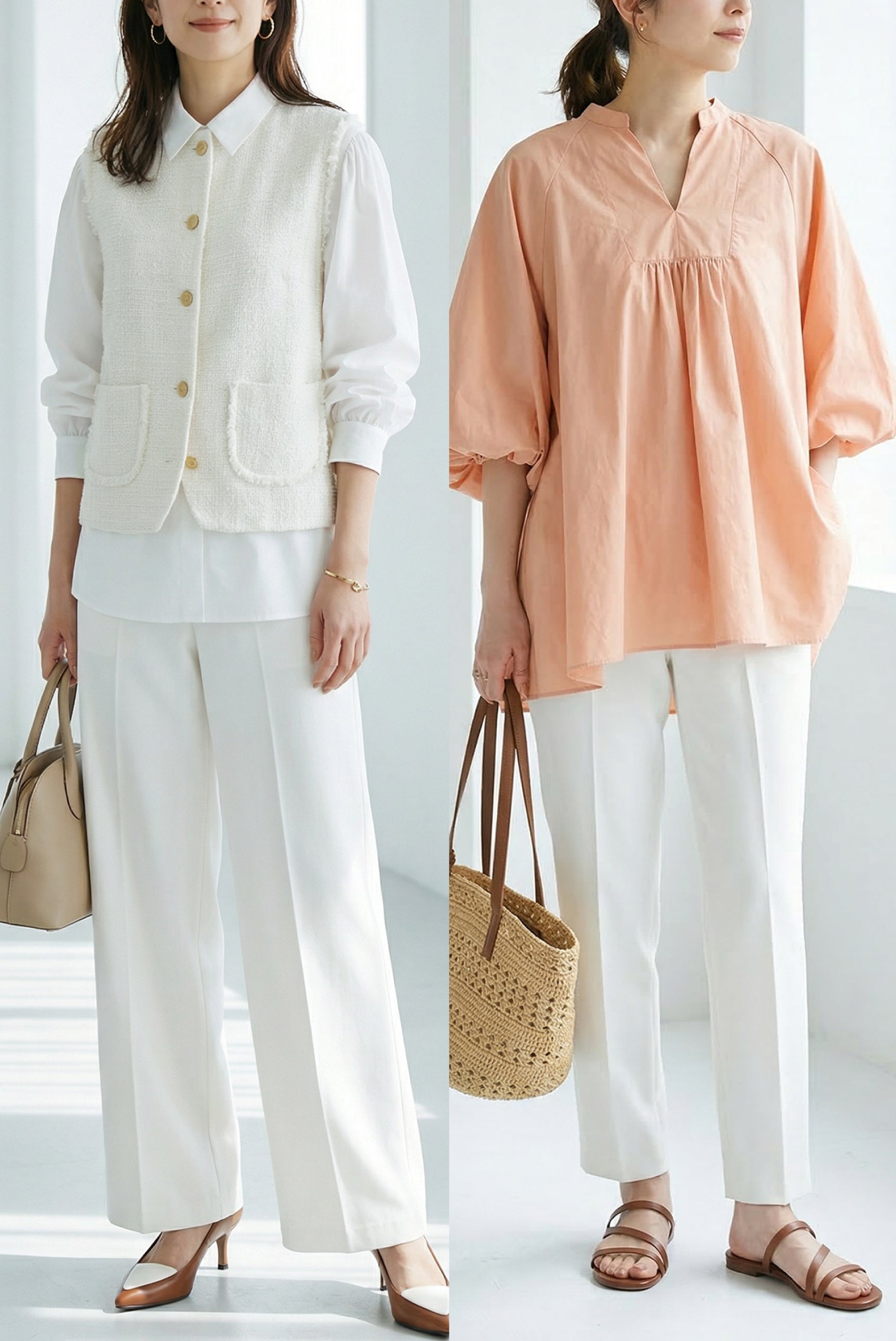 白パンツコーデ【40代】太って見えない春の着こなし