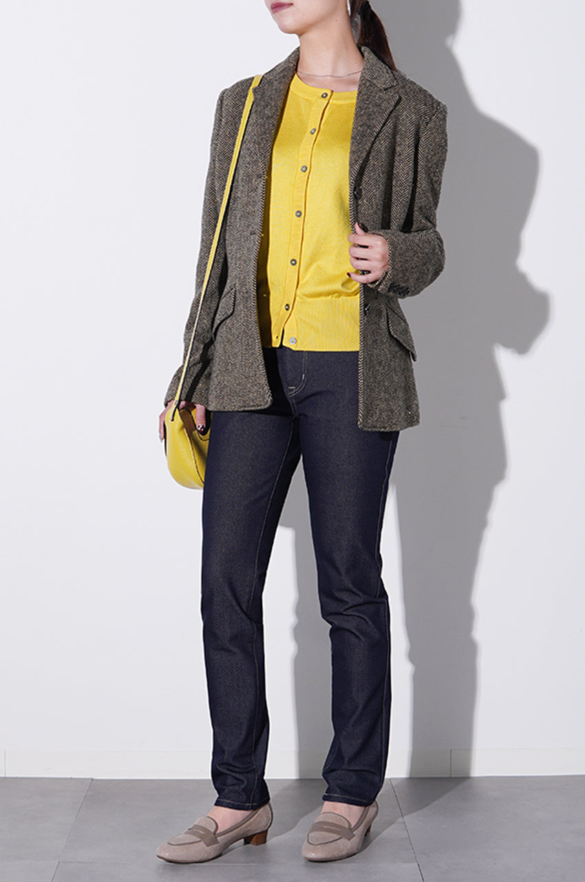 あったか美脚デニムでつくる、冬映えイエロースタイル<br>【ジーンズライク裏起毛・スリム】