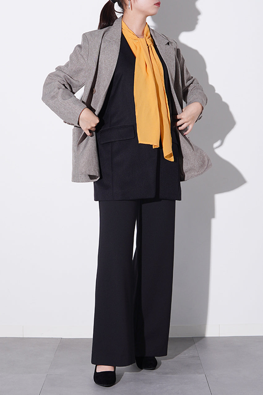 シンプルなのに華やぐ、魅力的な黒ワイドパンツ<br>【ベーシックニットウォーム・ワイド】