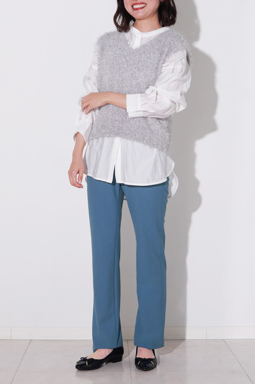 重ねてもすっきり。洗練ブルーグレー<br>【ジョーゼット・ストレート】