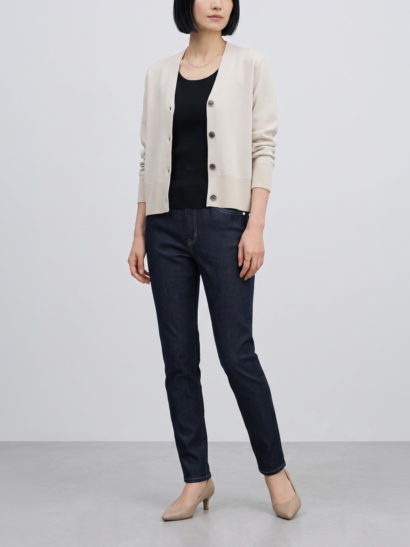 Jeans-like fleece-lined slim pants