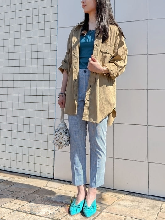 身長:164cm 裾上げなし、Ⅱ（M）サイズ着用、#78 ブルー×ホワイト