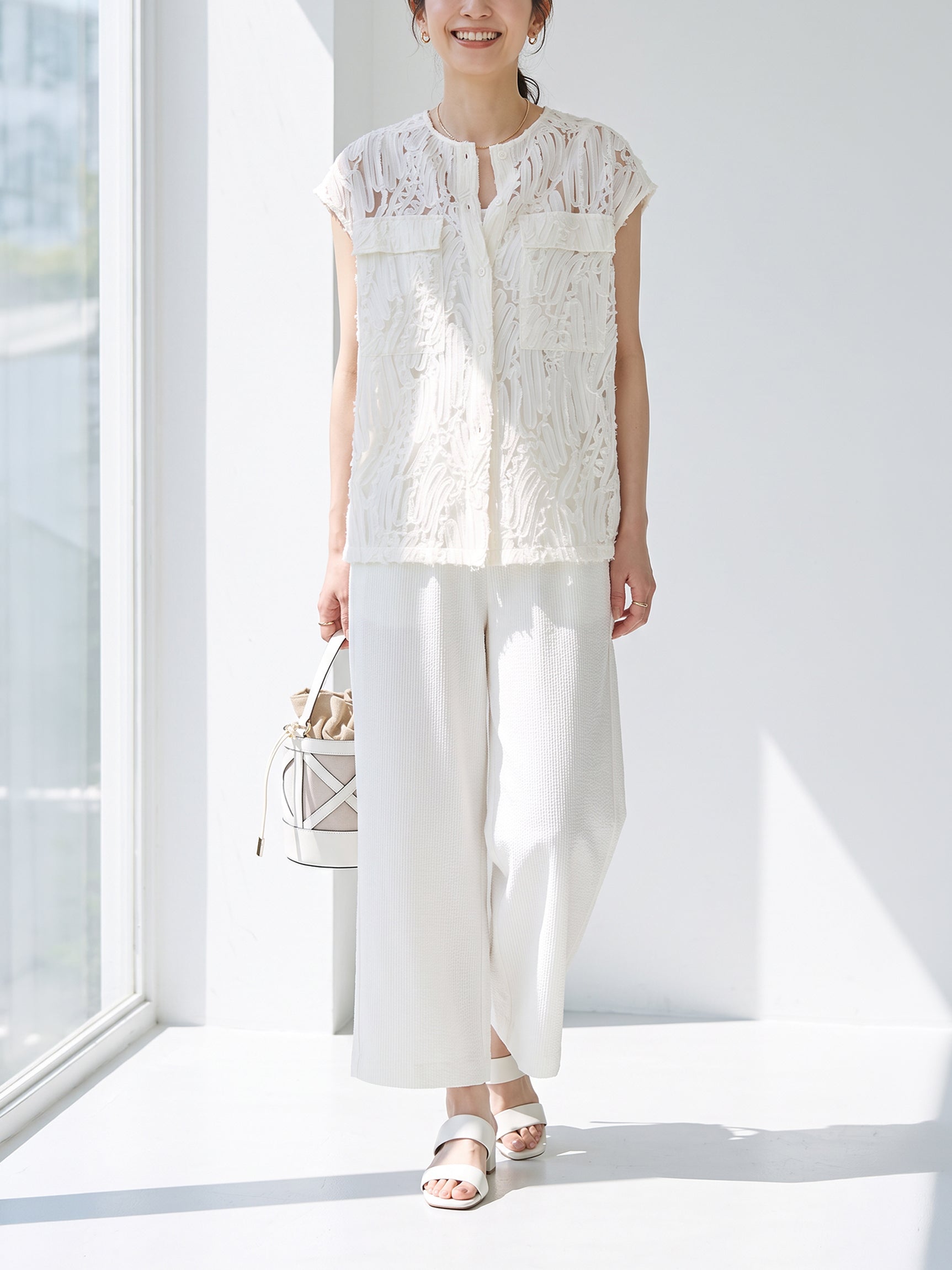 【夏季限定】エアサッカー・ワイドクロップドパンツ