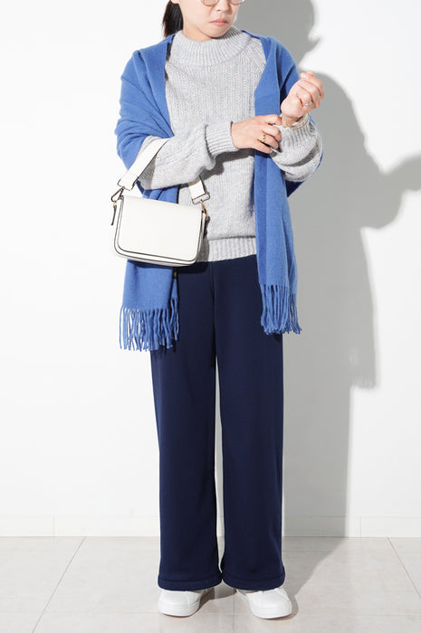 身長:162cm 裾上げなし、Mサイズ着用 、#17 モカ（ニット面ネイビー）
